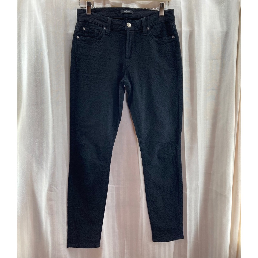 7 For All Mankind Black Embossed Skinny Jeans Women's 27 Burnout‎ (measured 29")